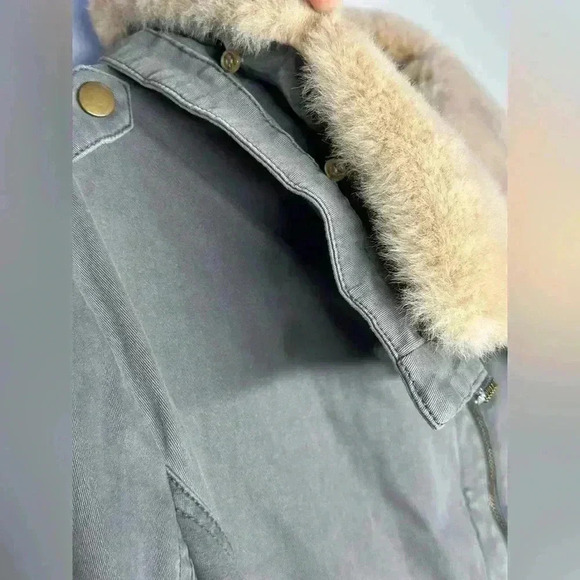 Anthropologie Marrakech Faux Fur Aviator Moto Jacket | Olive Grey | Size M - Picture 5 of 16